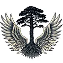 lebanese cedar tree in the middle and wings on the side  tattoo design idea