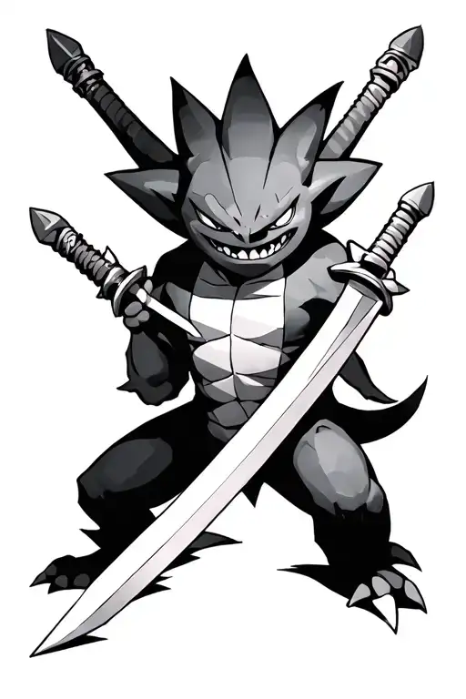 pokemon gengar with three swords of zoro tattoo design idea