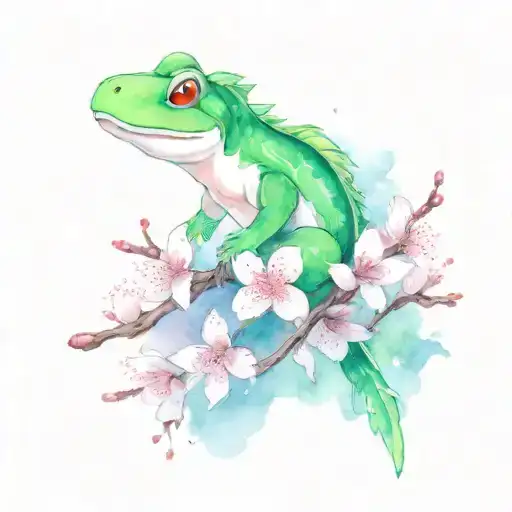 Yoshi with cherry blossoms tattoo design idea