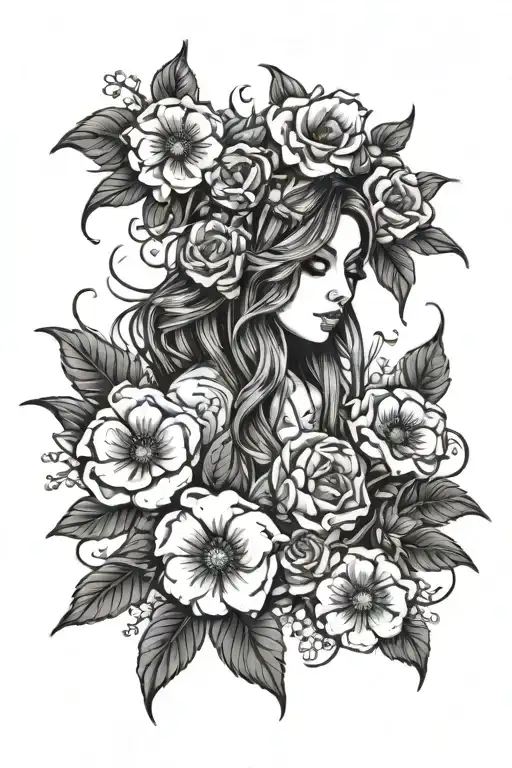 pierce the veil girl from collide with the sky infused into petunia flowers with babys breath tattoo design idea