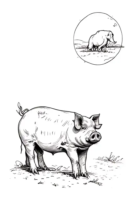 farmer pig tattoo design idea