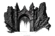 gustave dore gates of hell, no people,cave,landscape tattoo design idea