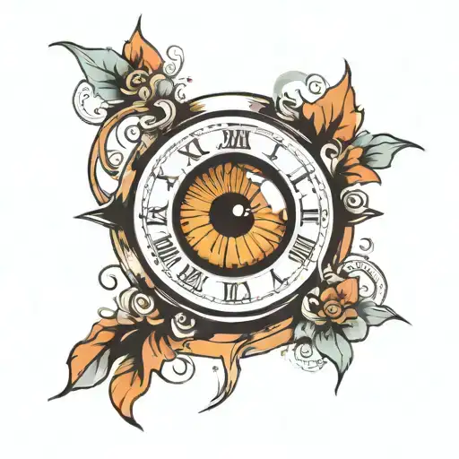 an eye that kind of looks like a anime artstyle eye. i want a clock within the eye. include cool details  tattoo design idea