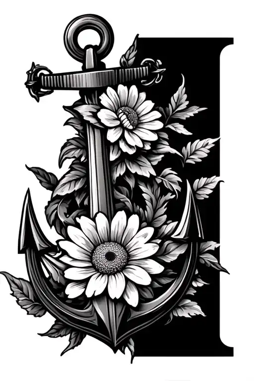 family, anchor, compass, birth flower chrysanthemum tattoo design idea
