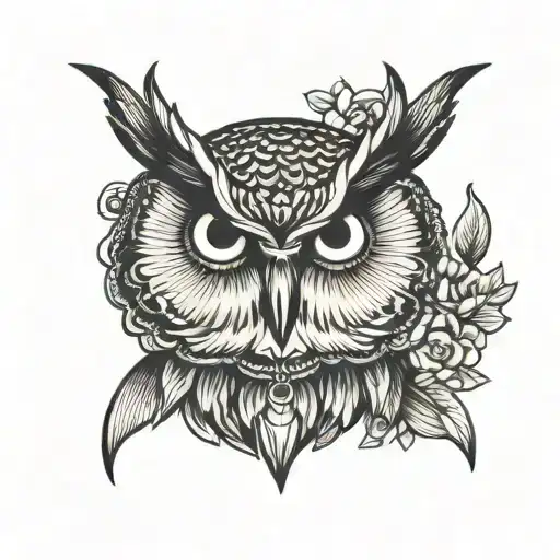 minimalist half owl head tattoo design idea