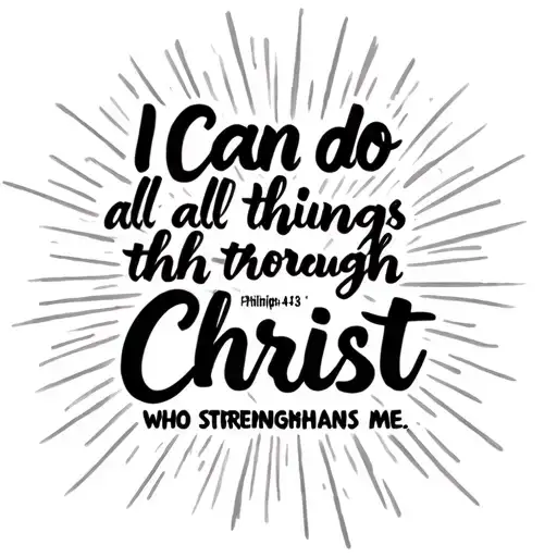 I can do all things through Christ who strengthens me Philippians 4:13. In readable cursive. rays of sunlight. cross tattoo design idea