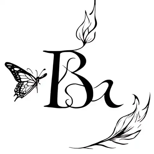 INFP, butterfly, a cursive letter B ,fire, reborn, love, beauty, black and white tattoo design idea