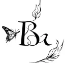 INFP, butterfly, a cursive letter B ,fire, reborn, love, beauty, black and white tattoo design idea