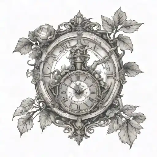 steampunk clock with cross inset with a tree intertwined tattoo design idea