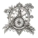steampunk clock with cross inset with a tree intertwined tattoo design idea