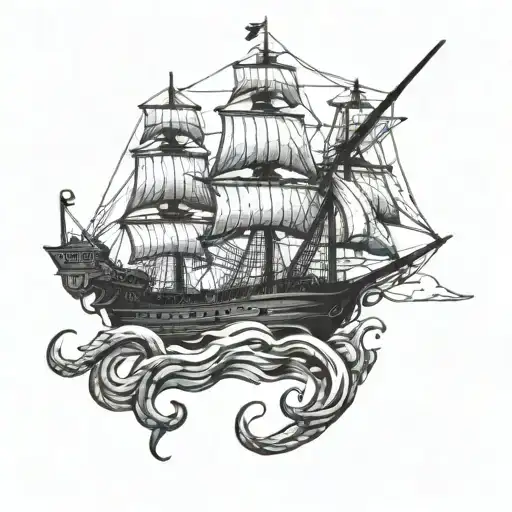 Clipper ship with kraken and skull tattoo design idea