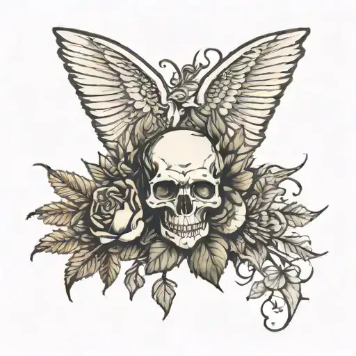 On the left are the wings of an angel, on the right are the wings of a demon, and the prickly flower vine surrounds the  tattoo design idea