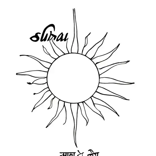 Suraj name in sanskrit with sun tattoo design idea