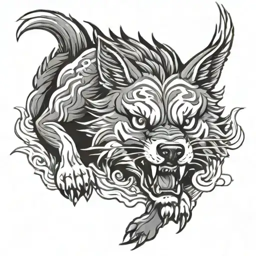 angry wolf jump tattoo design idea