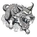 angry wolf jump tattoo design idea