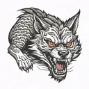 angry wolf jump tattoo design idea
