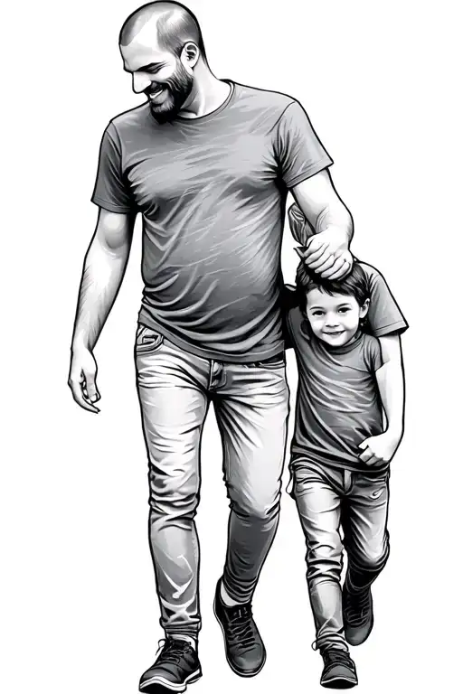 dad and son walking tattoo design idea