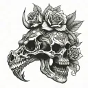 dragon skull with dead roses  tattoo design idea