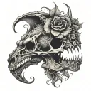 dragon skull with dead roses  tattoo design idea