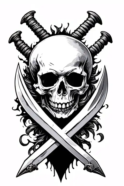 skull and swords crossed tattoo design idea