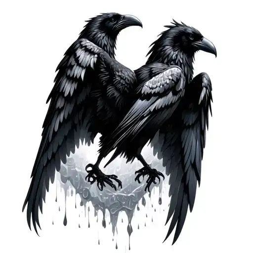 "“End of.” " black raven wings, with king and queen chest pieces, rainy day  tattoo design idea