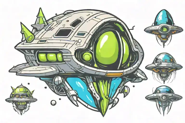 alien spaceship flying tattoo design idea