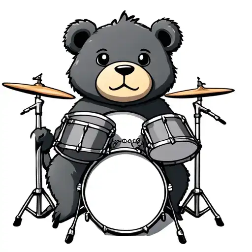cute bear drummer tattoo design idea