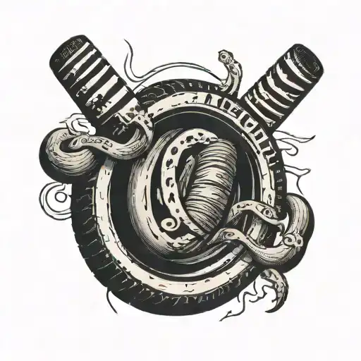 Tire, intestine, barcode with numbers "98649235" tattoo design idea