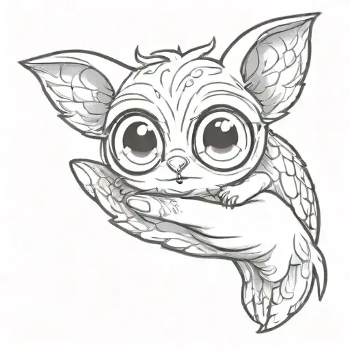 Cute animal with big eyes in hands tattoo design idea