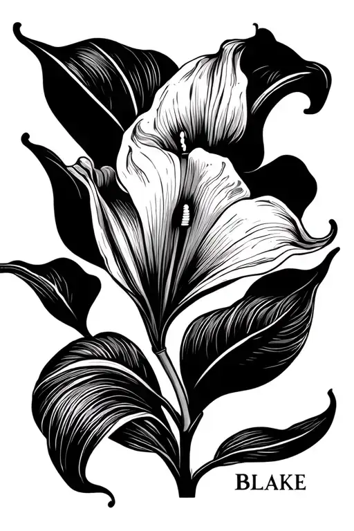 calla lily line art with the name Blake as the stem tattoo design idea