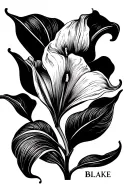 calla lily line art with the name Blake as the stem tattoo design idea
