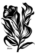 calla lily line art with the name Blake as the stem tattoo design idea