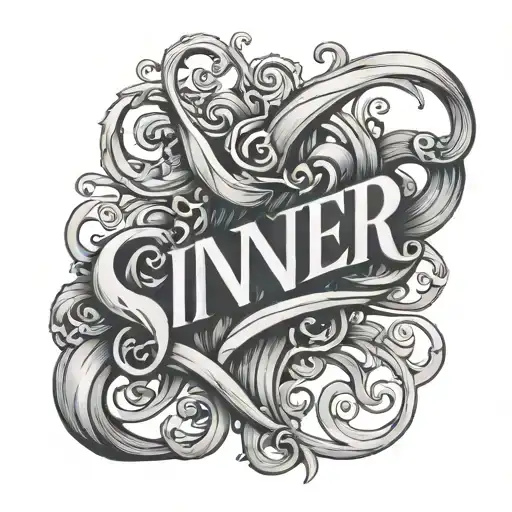 make this word "SINNER" in vine letter font just the word tattoo design idea