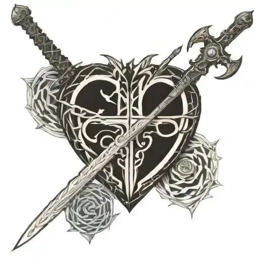 long sword going through a human heart tattoo design idea
