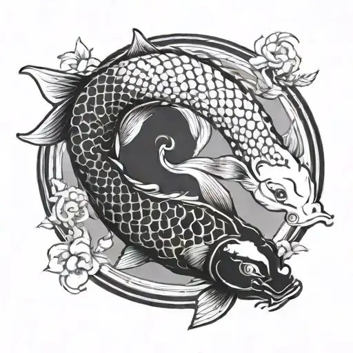 black and white koi fish yin yang tattoo design idea