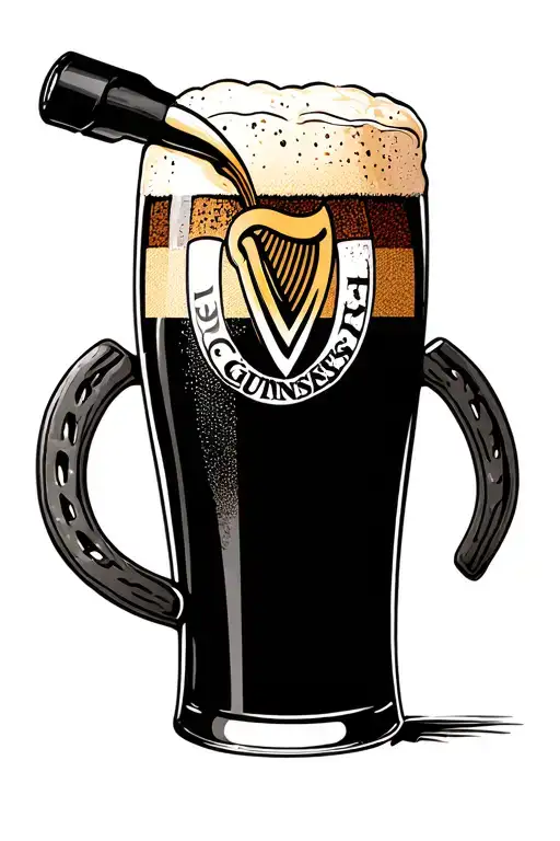 pouring guinness pint into horseshoe tattoo design idea