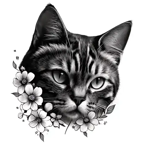 cat nose print with flowers tattoo design idea