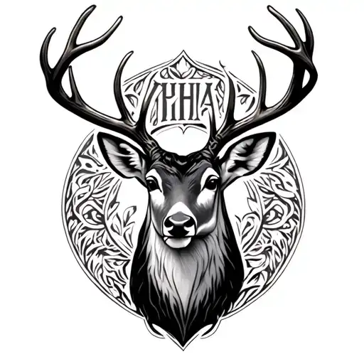 ольга name in deer head tattoo design idea