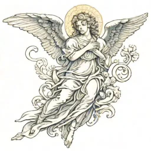 Renaissance-inspired painting of angels tattoo design idea