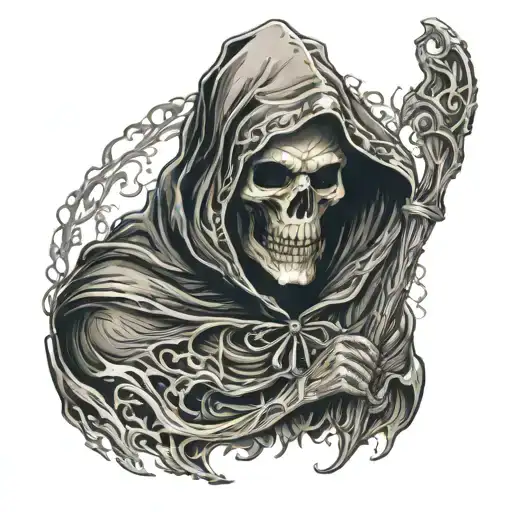 death hooded grim reaper looking to the right side  tattoo design idea