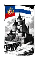 I would like a forearm tattoo, with wolves at the bottom, a flag of Slovakia raised on top of a castle, tattoo design idea