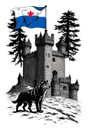 I would like a forearm tattoo, with wolves at the bottom, a flag of Slovakia raised on top of a castle, tattoo design idea