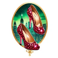 two sparkling ruby slippers with no heel with emerald city in the background tattoo design idea