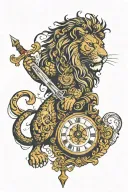Punjab map with a sword, Lion roaring, Letter G clef mixed, Timepiece, Full arm tattoo design idea