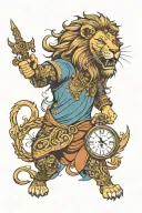 Punjab map with a sword, Lion roaring, Letter G clef mixed, Timepiece, Full arm tattoo design idea