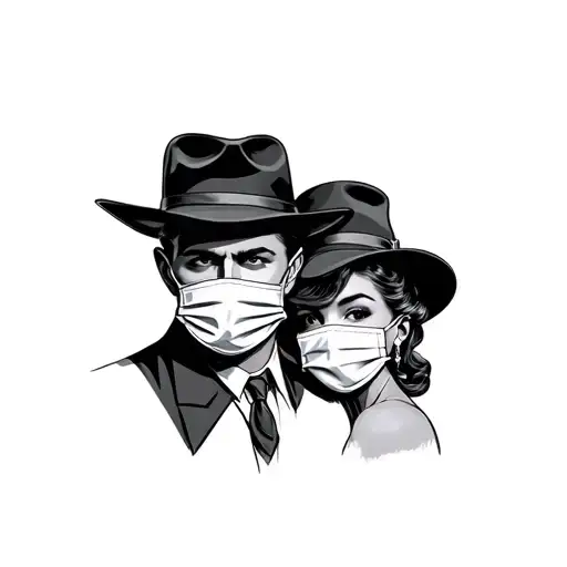 Bonnie and Clyde inspired design wearing face covers tattoo design idea