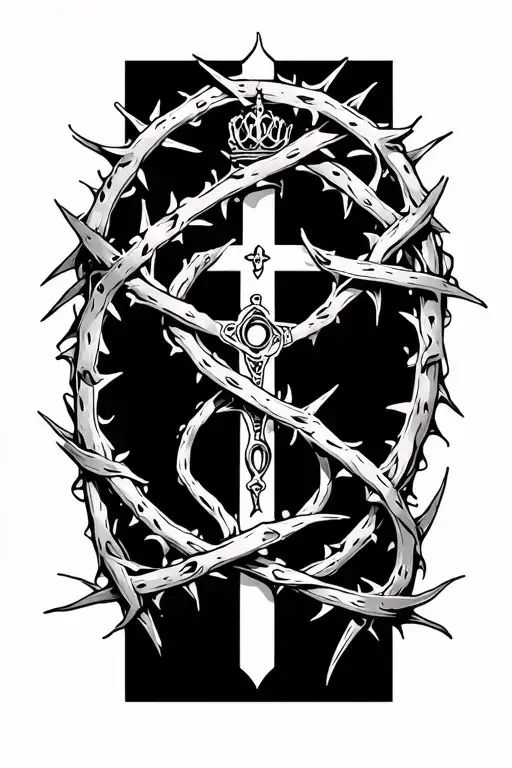 crown of thorns rosary intertwined tattoo design idea
