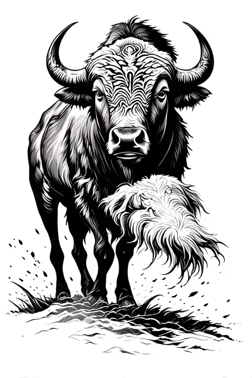 realistic buffalo wandering facing a storm tattoo design idea