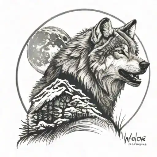 wolf howling wolf and moon tattoo design idea