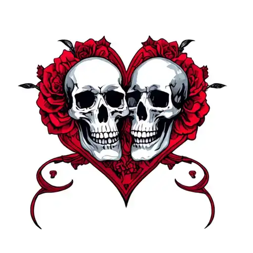 heart-shaped design made of two skulls facing each other—an eye-catching blend of anatomical and romantic elements. tattoo design idea